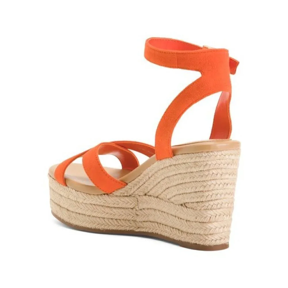 Vince Camuto Womens Orange Suede Espadrille Wedge Platform Sandals Sz 9 New